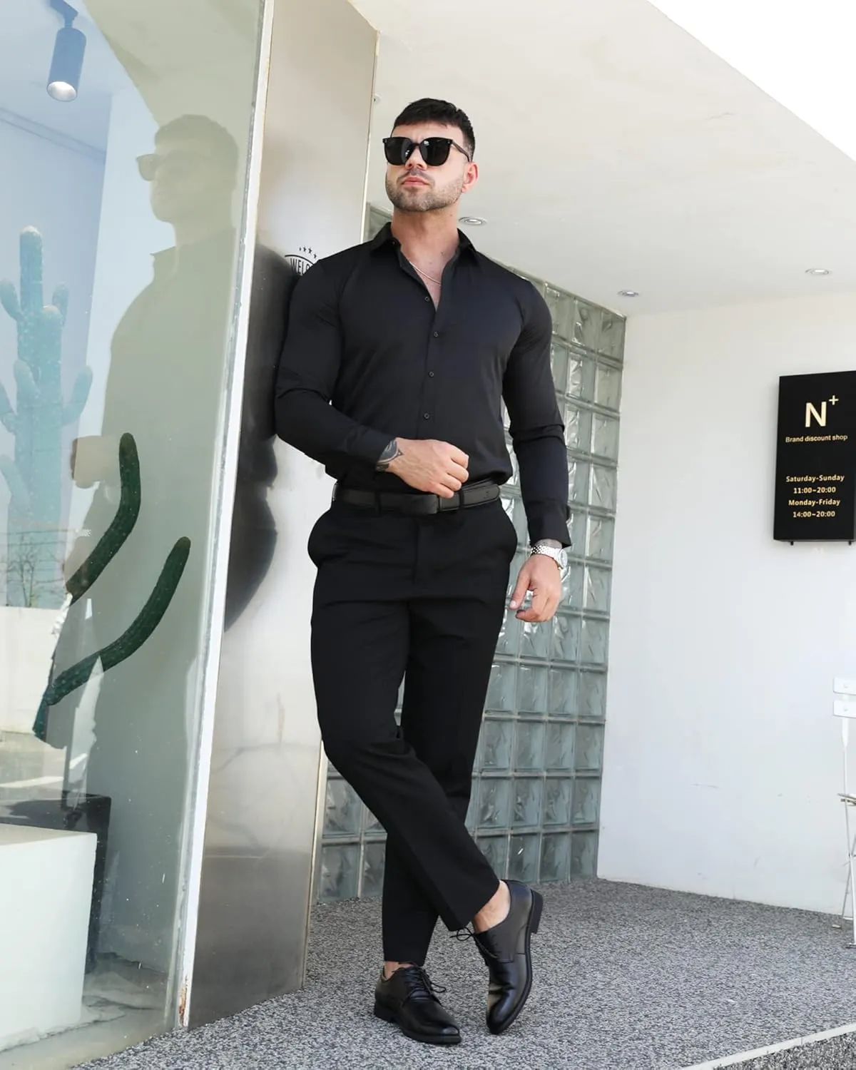 RPOVIG Men's Muscle Dress Shirts:Casual Button Down Long Sleeve Elasticity Athletic Fit Wrinkle-Free Shirt