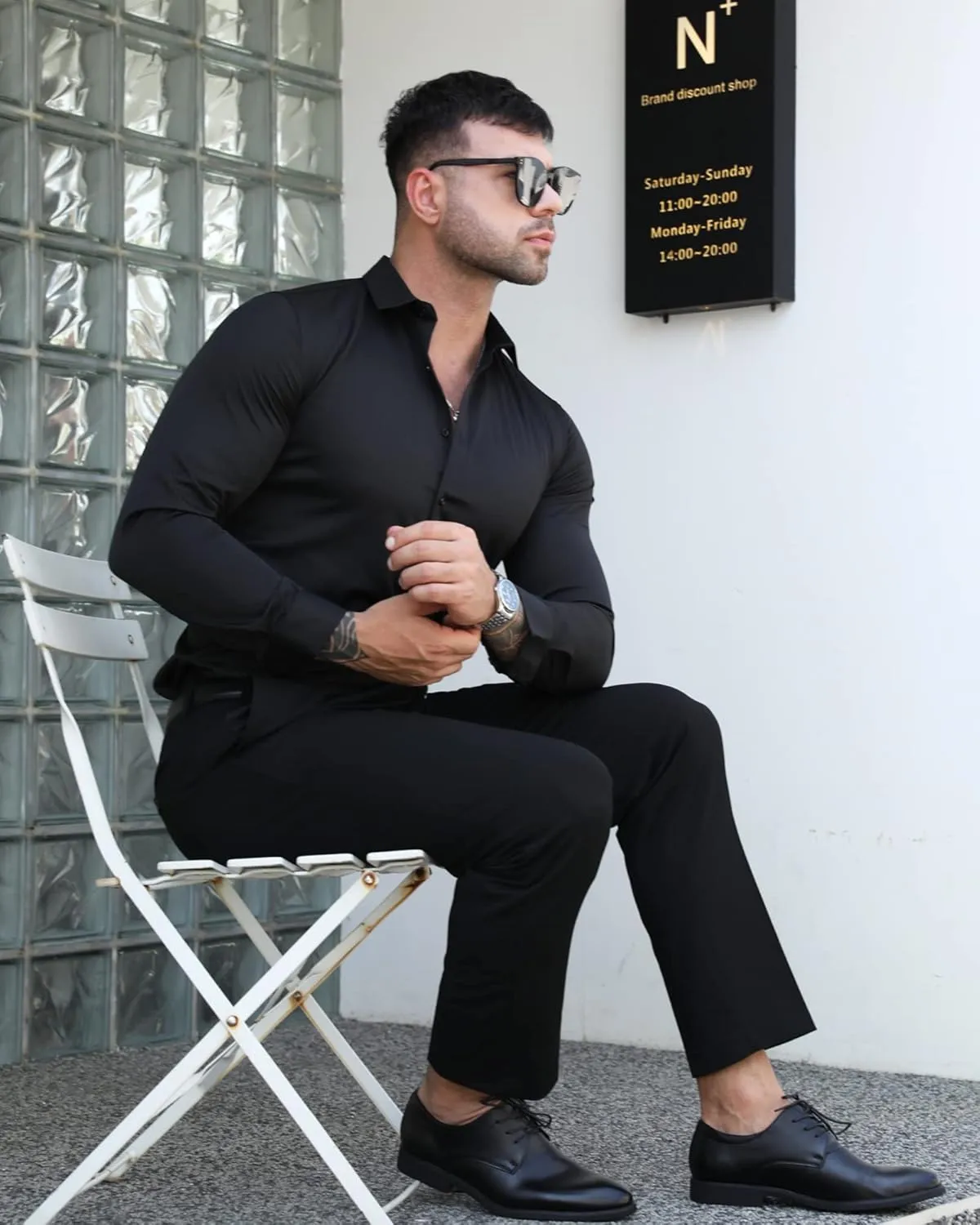RPOVIG Men's Muscle Dress Shirts:Casual Button Down Long Sleeve Elasticity Athletic Fit Wrinkle-Free Shirt