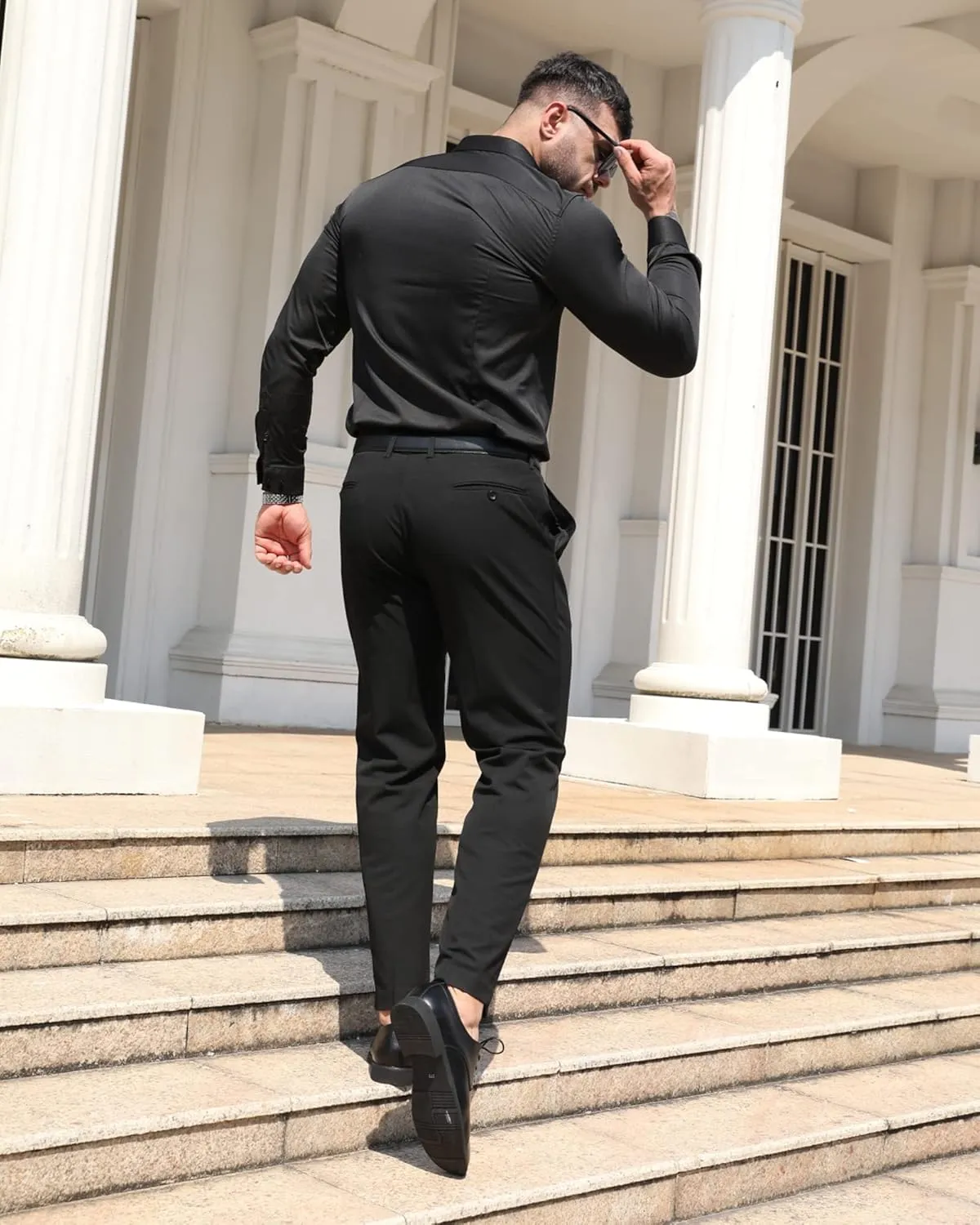 RPOVIG Men's Muscle Dress Shirts:Casual Button Down Long Sleeve Elasticity Athletic Fit Wrinkle-Free Shirt