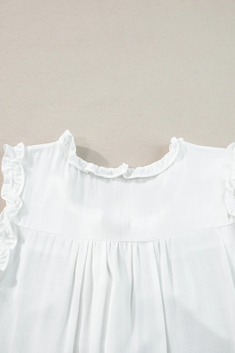 Savan Button Split Neck Ruffled Trim Tank Top