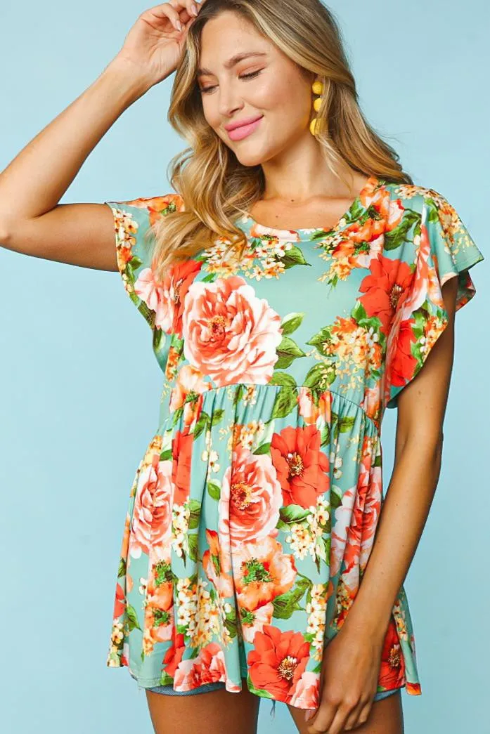 Scenic Outing Babydoll Top - Sage Floral