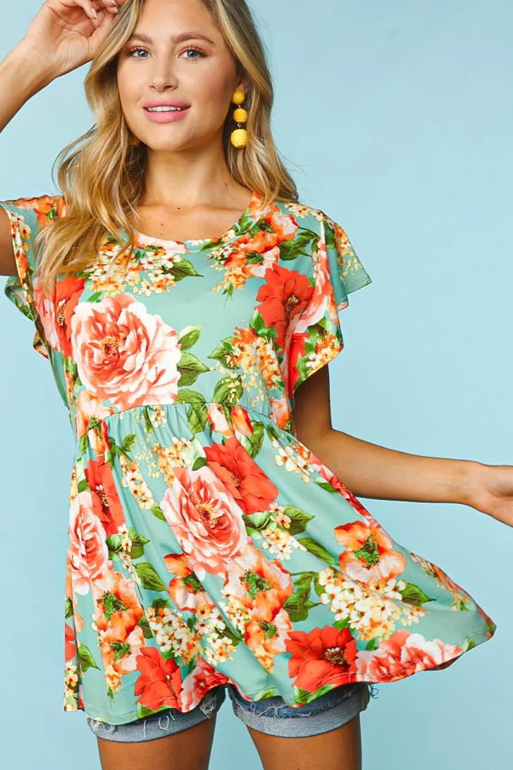 Scenic Outing Babydoll Top - Sage Floral