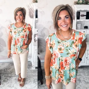 Scenic Outing Babydoll Top - Sage Floral