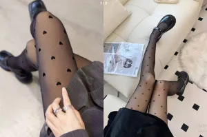 Shein Women's 80g Sexy Pantyhose Nylon Tights,Black Hearts Tights, L/XL  