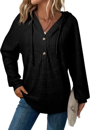SHEWIN Women's Fashion Casual V Neck Sweaters Oversized Hoodies Sweatshirts Fall Tops for Women 2025