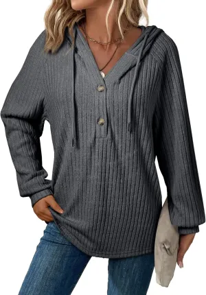 SHEWIN Women's Fashion Casual V Neck Sweaters Oversized Hoodies Sweatshirts Fall Tops for Women 2025