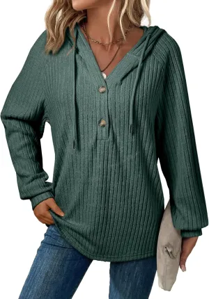 SHEWIN Women's Fashion Casual V Neck Sweaters Oversized Hoodies Sweatshirts Fall Tops for Women 2025