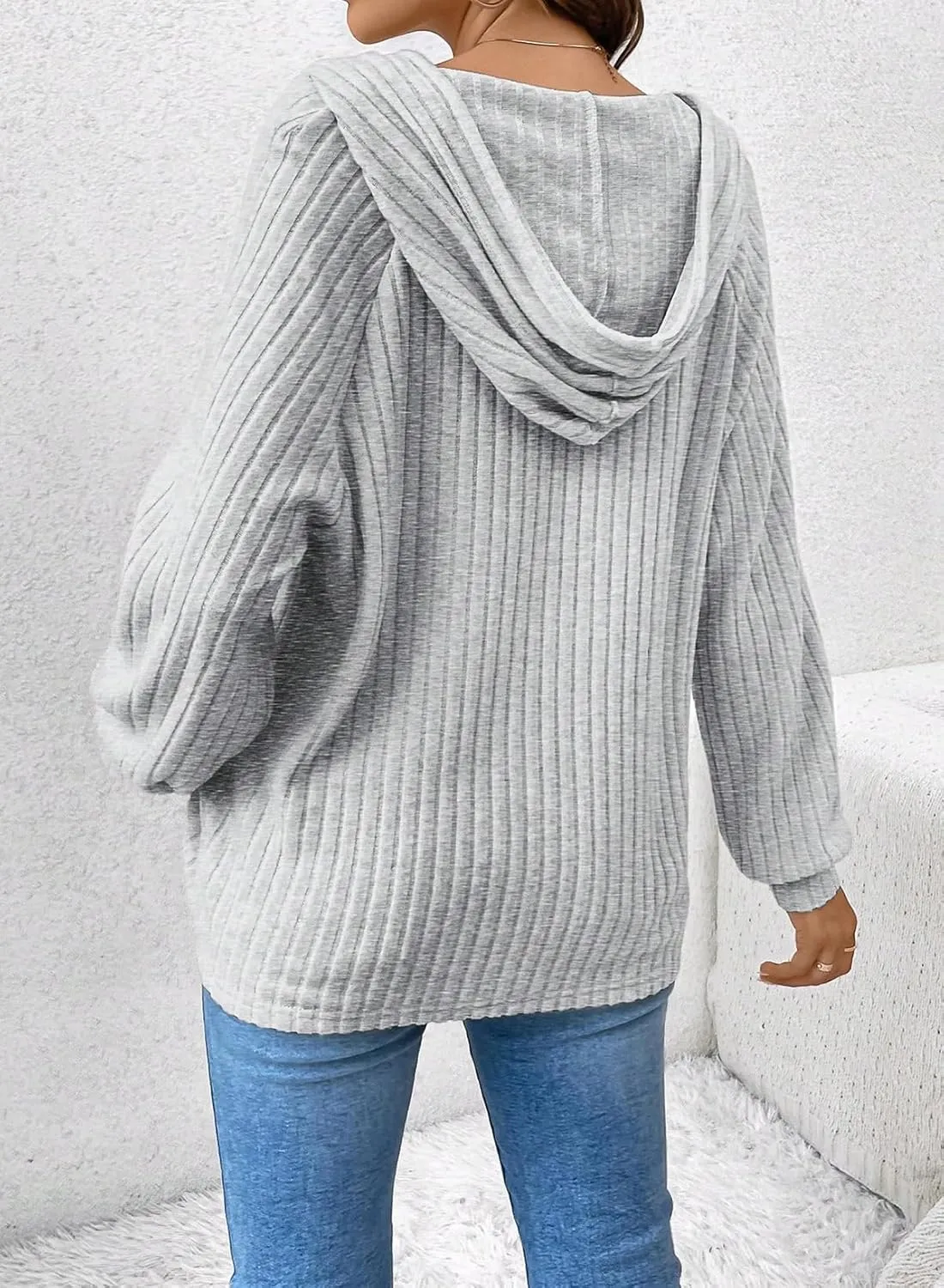 SHEWIN Women's Fashion Casual V Neck Sweaters Oversized Hoodies Sweatshirts Fall Tops for Women 2025