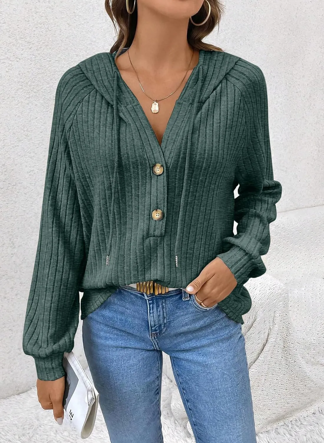 SHEWIN Women's Fashion Casual V Neck Sweaters Oversized Hoodies Sweatshirts Fall Tops for Women 2025