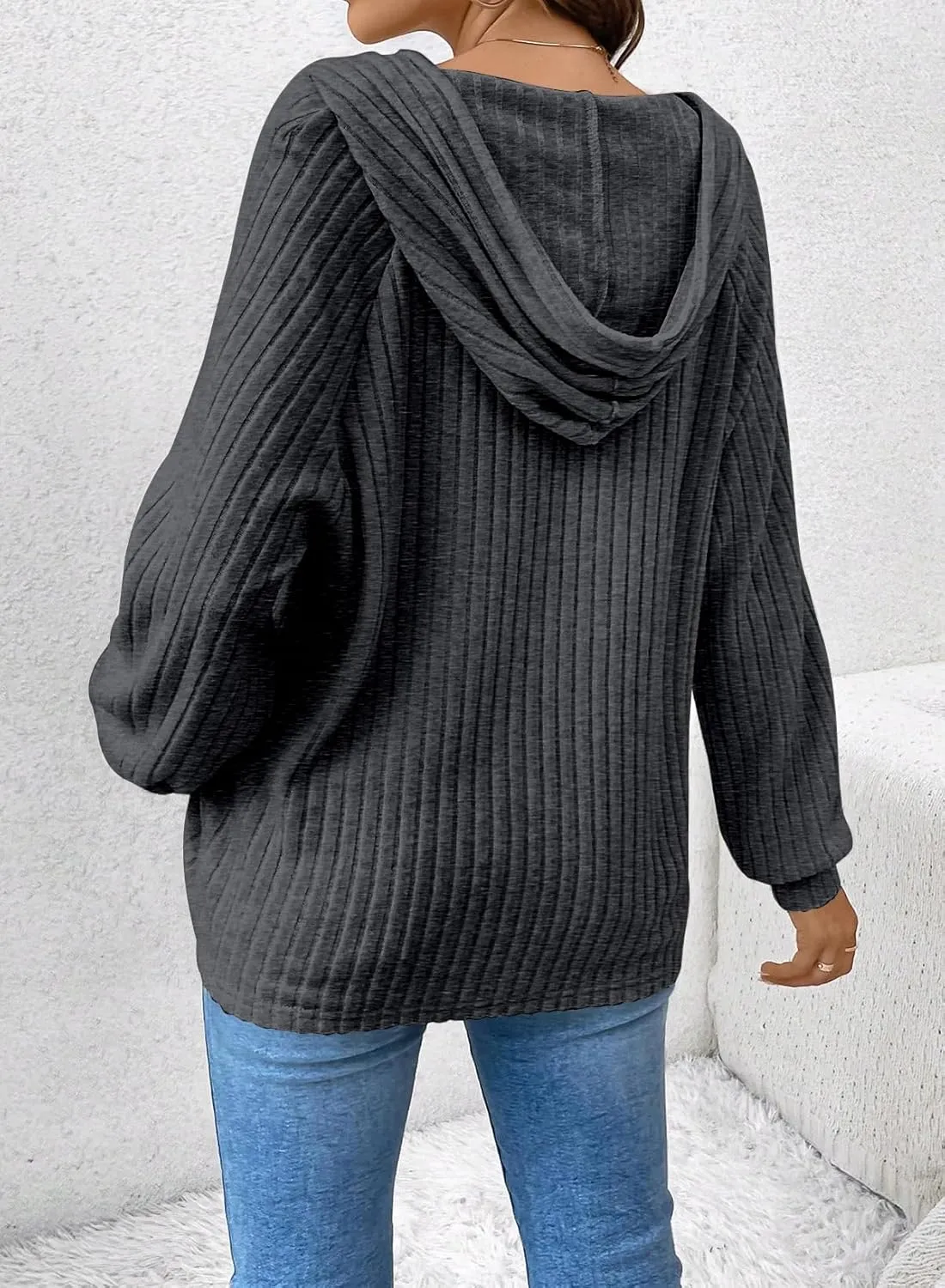 SHEWIN Women's Fashion Casual V Neck Sweaters Oversized Hoodies Sweatshirts Fall Tops for Women 2025