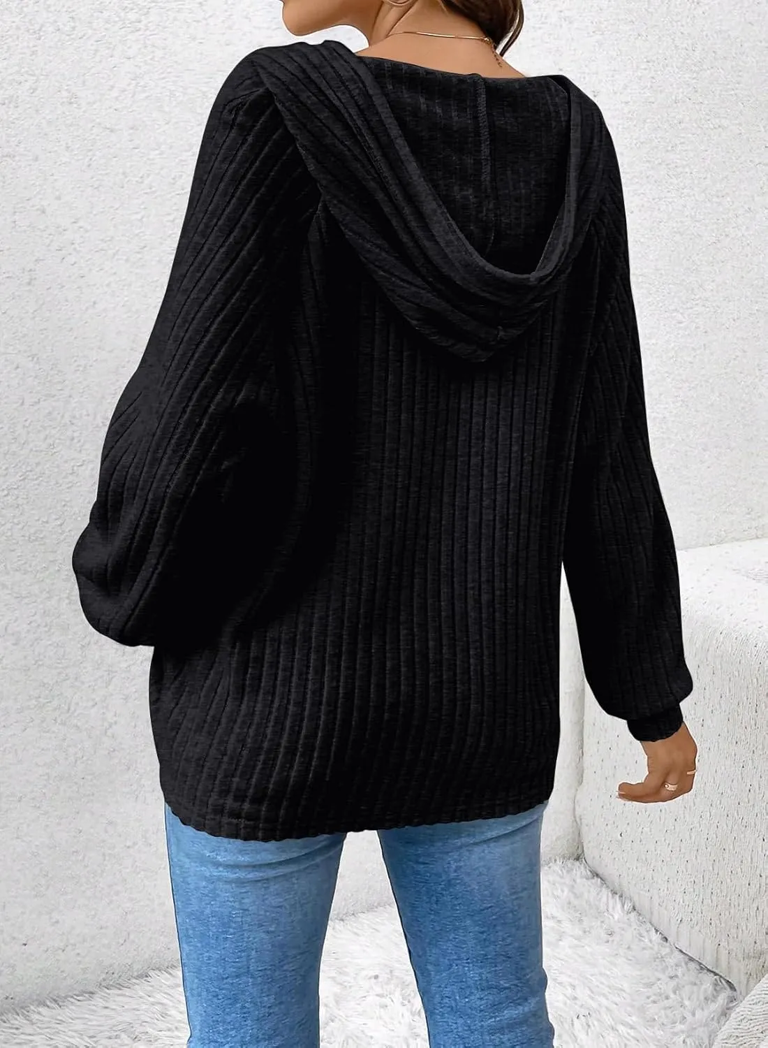 SHEWIN Women's Fashion Casual V Neck Sweaters Oversized Hoodies Sweatshirts Fall Tops for Women 2025