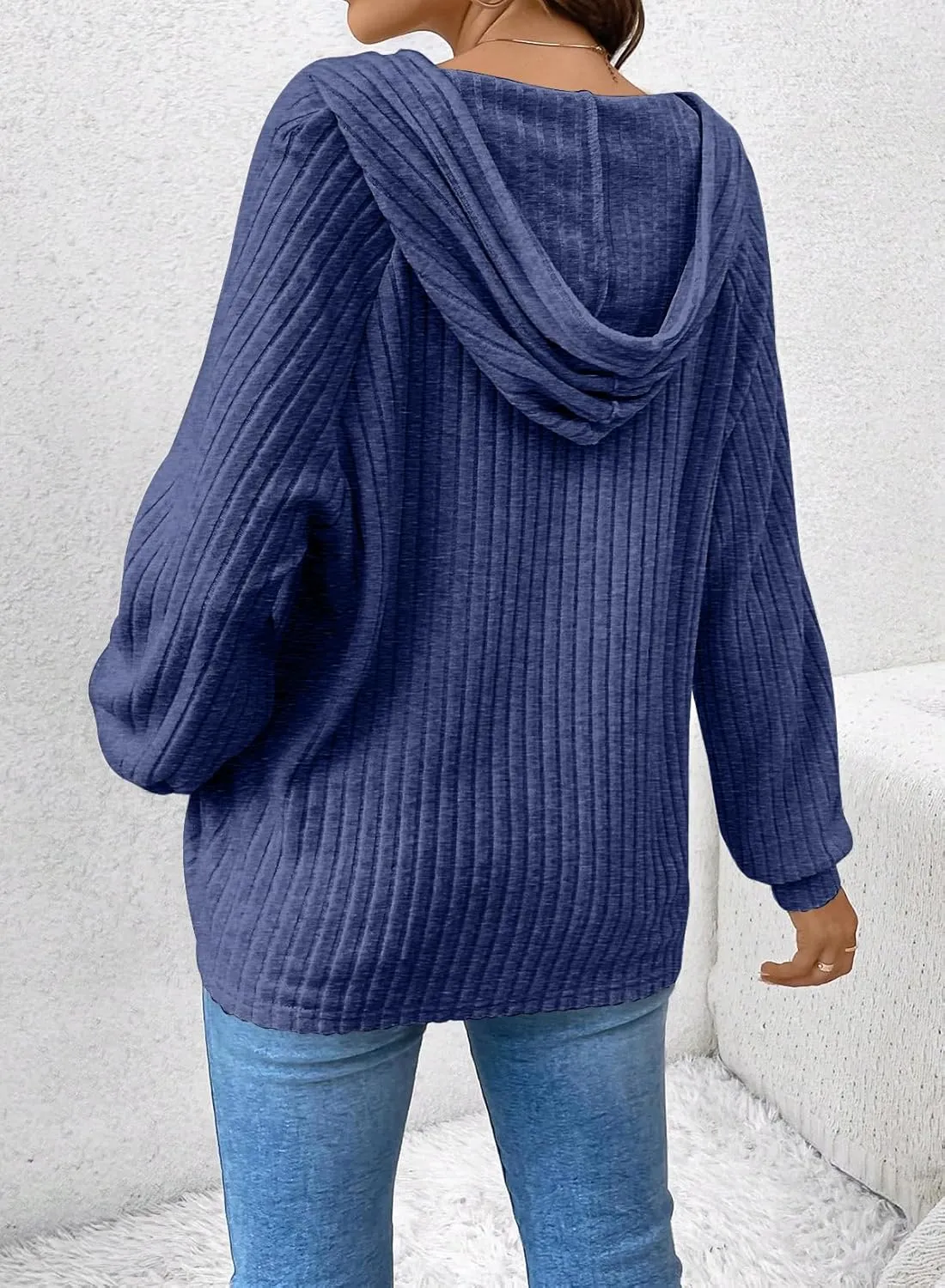 SHEWIN Women's Fashion Casual V Neck Sweaters Oversized Hoodies Sweatshirts Fall Tops for Women 2025