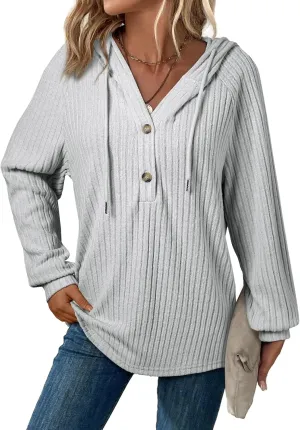 SHEWIN Women's Fashion Casual V Neck Sweaters Oversized Hoodies Sweatshirts Fall Tops for Women 2025