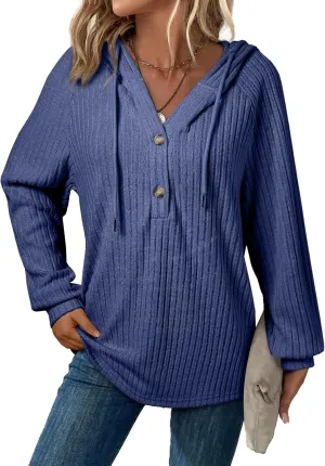 SHEWIN Women's Fashion Casual V Neck Sweaters Oversized Hoodies Sweatshirts Fall Tops for Women 2025
