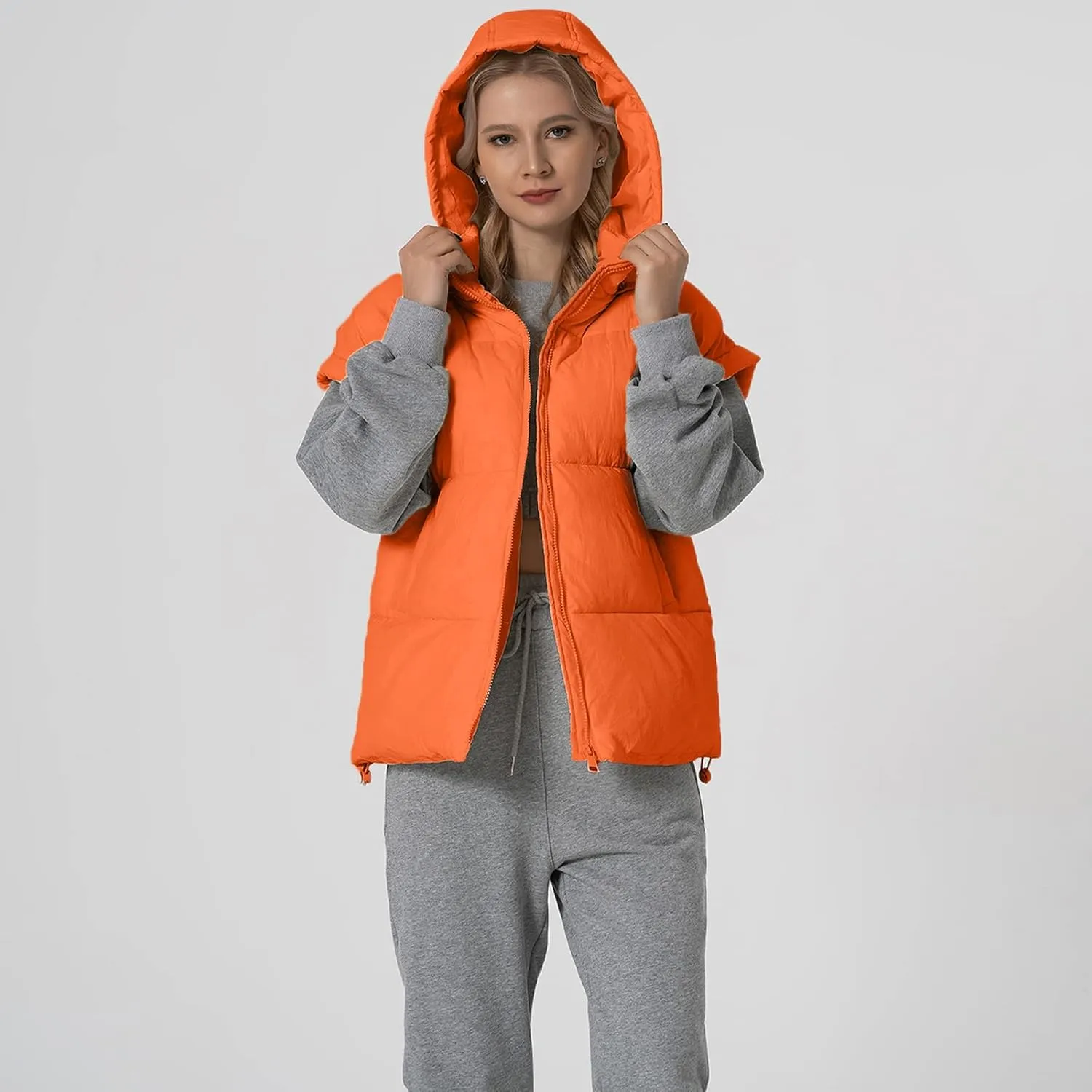 Shiyifa Womens Oversized Puffer Vest Sleeveless Lightweight Zip Up Padded Gilet Warm Coat Outwear with Detachable Hood