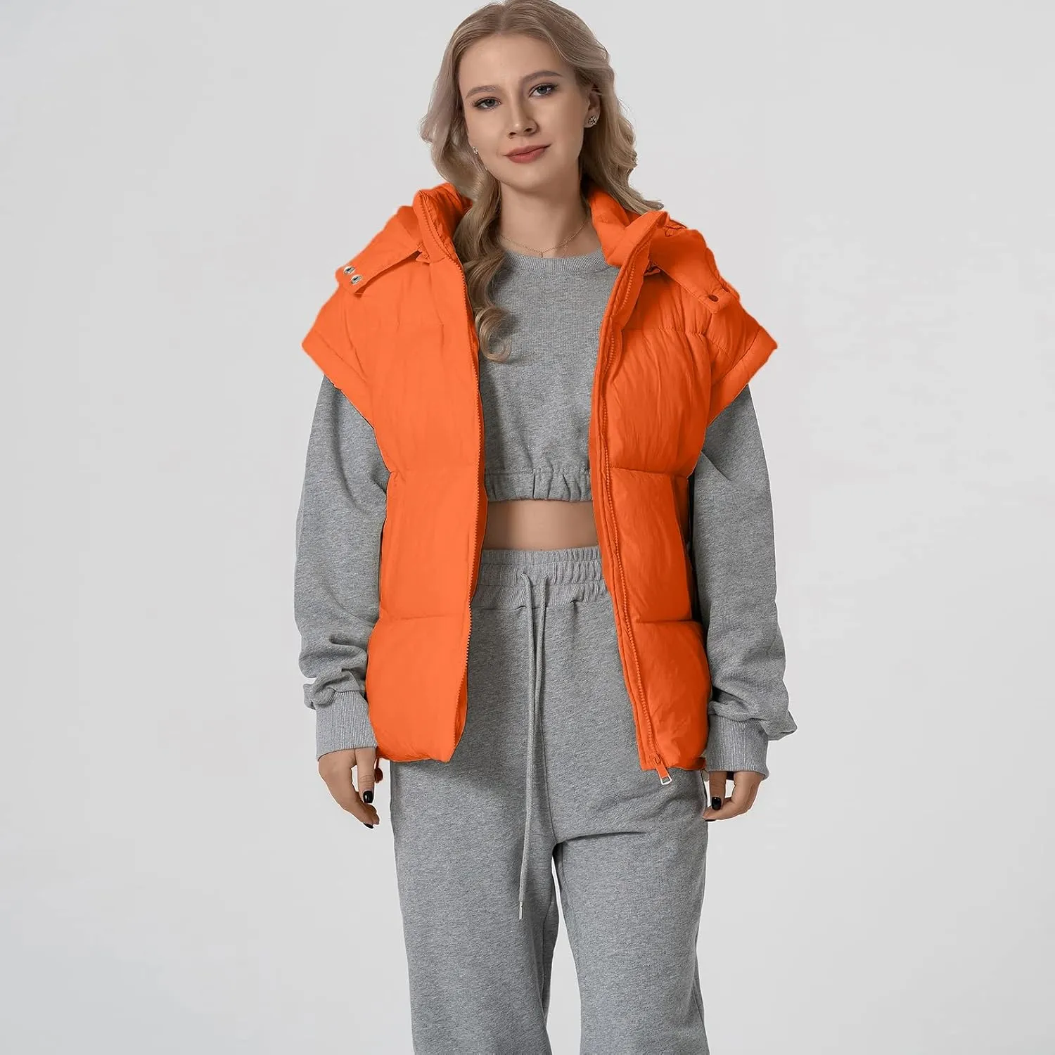 Shiyifa Womens Oversized Puffer Vest Sleeveless Lightweight Zip Up Padded Gilet Warm Coat Outwear with Detachable Hood