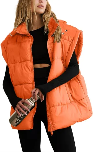 Shiyifa Womens Oversized Puffer Vest Sleeveless Lightweight Zip Up Padded Gilet Warm Coat Outwear with Detachable Hood