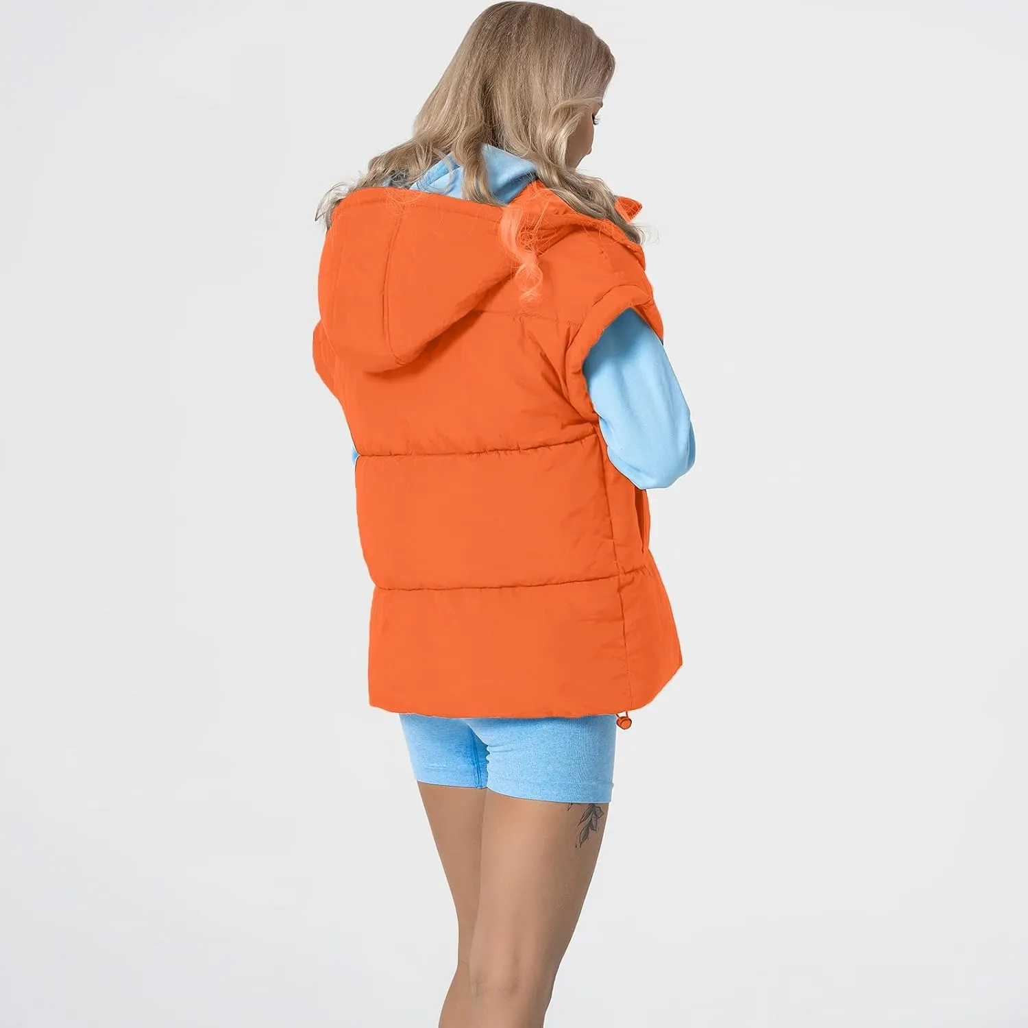 Shiyifa Womens Oversized Puffer Vest Sleeveless Lightweight Zip Up Padded Gilet Warm Coat Outwear with Detachable Hood