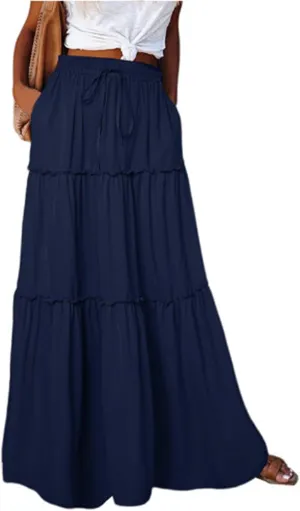Skirts for Women,Elastic High Waisted Flowy Long Skirts 2025 Trendy Linen Womens Boho Maxi Skirt with Pockets