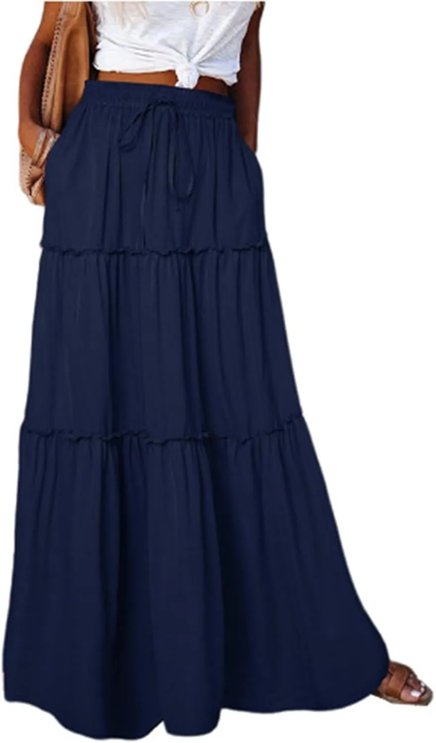 Skirts for Women,Elastic High Waisted Flowy Long Skirts 2025 Trendy Linen Womens Boho Maxi Skirt with Pockets