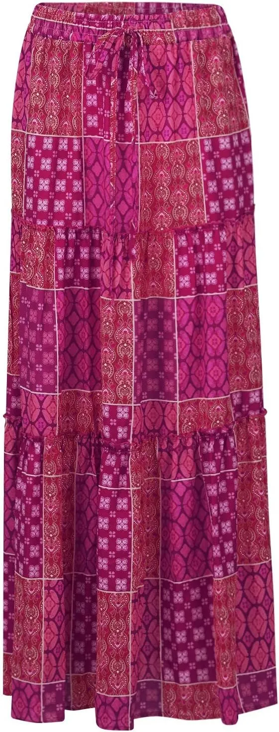 Skirts for Women,Trendy Womens Boho Maxi Skirt with Pockets Linen Flowy Long Skirts 2025 Elastic High Waisted
