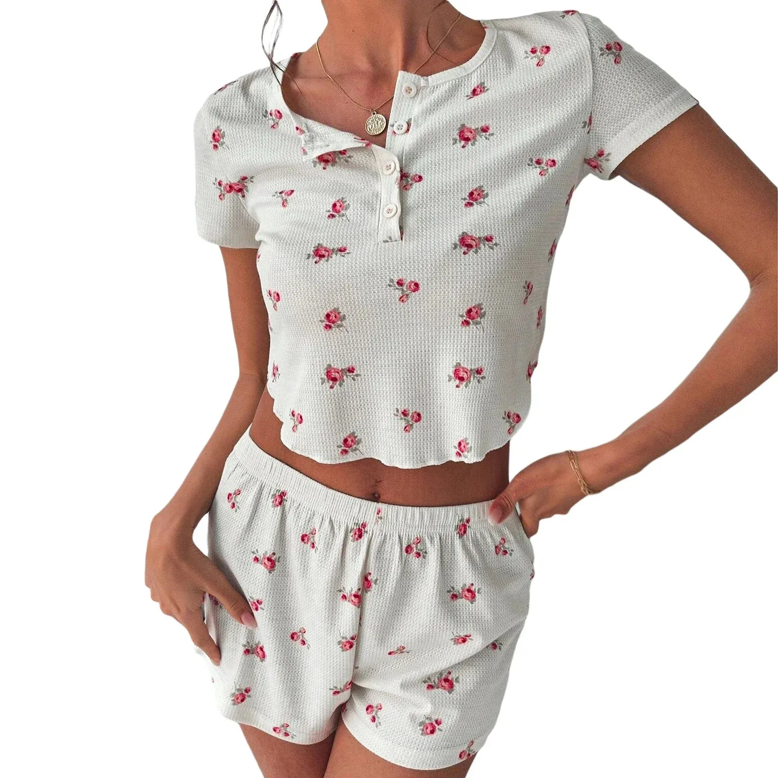 Sleeve Shirt Shorts Casual Lounge Nightwear Short Pajamas