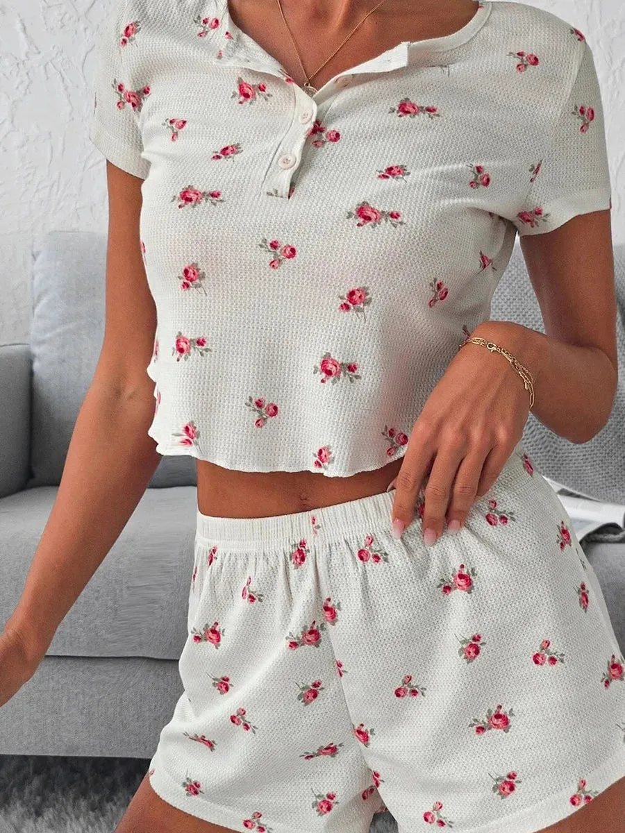 Sleeve Shirt Shorts Casual Lounge Nightwear Short Pajamas