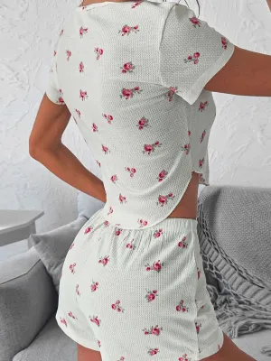 Sleeve Shirt Shorts Casual Lounge Nightwear Short Pajamas