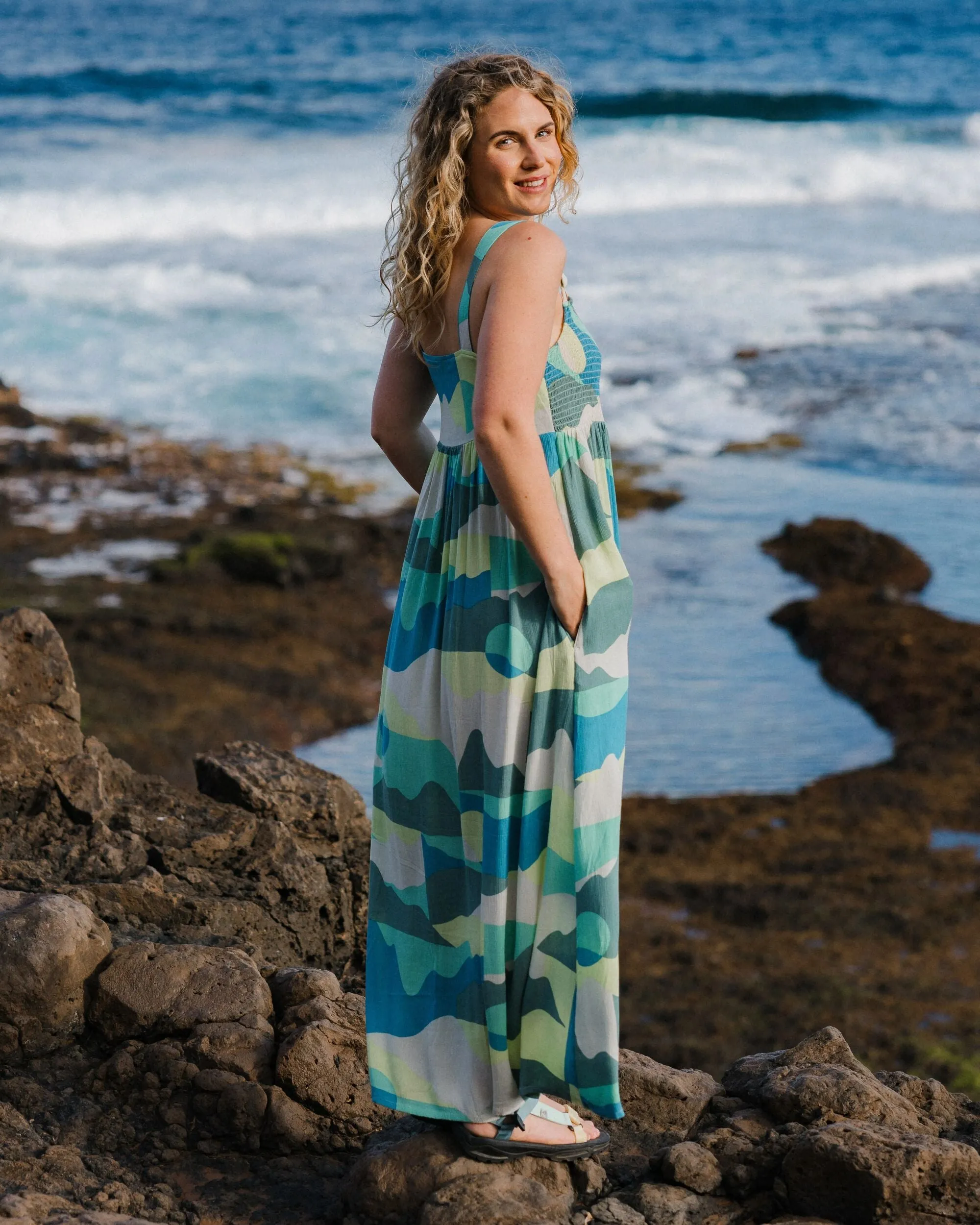 Soleis Woven Maxi Dress - Vista Patchwork Aqua