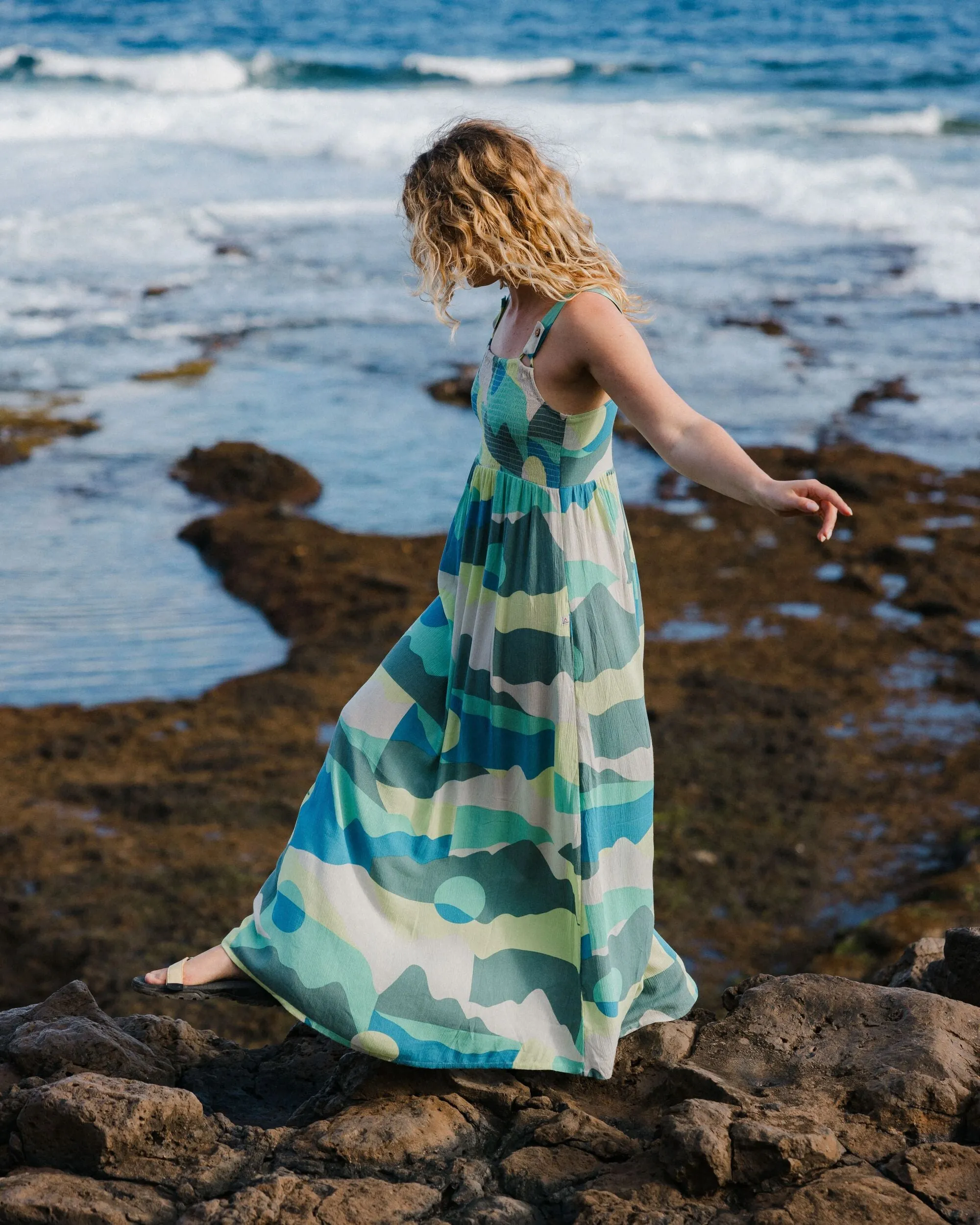 Soleis Woven Maxi Dress - Vista Patchwork Aqua