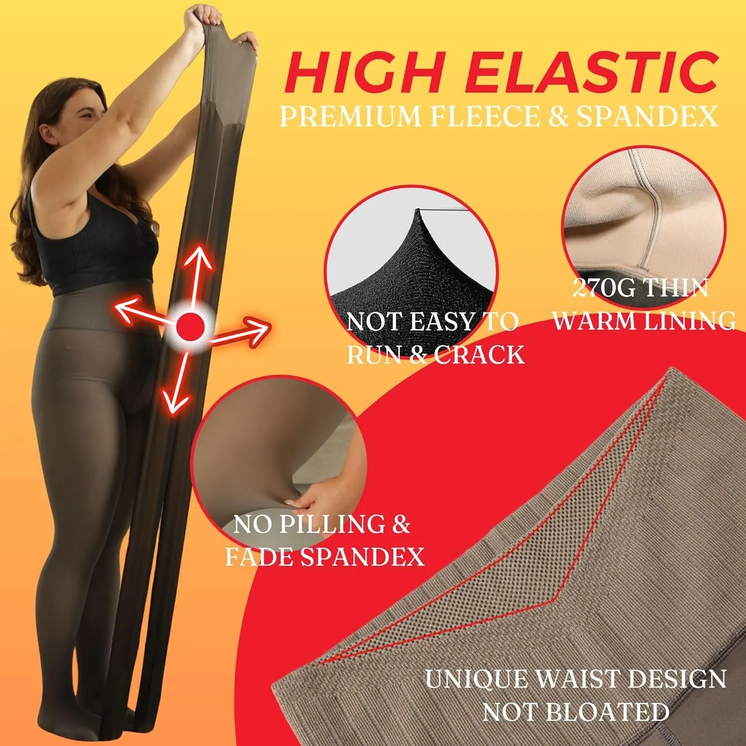 Soxbang Fleece Lined Tights Fake Translucent Warm Pantyhose Thermal Opaque Tights High Waist Leggings for Winter