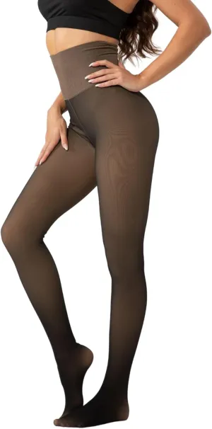 Soxbang Fleece Lined Tights Fake Translucent Warm Pantyhose Thermal Opaque Tights High Waist Leggings for Winter