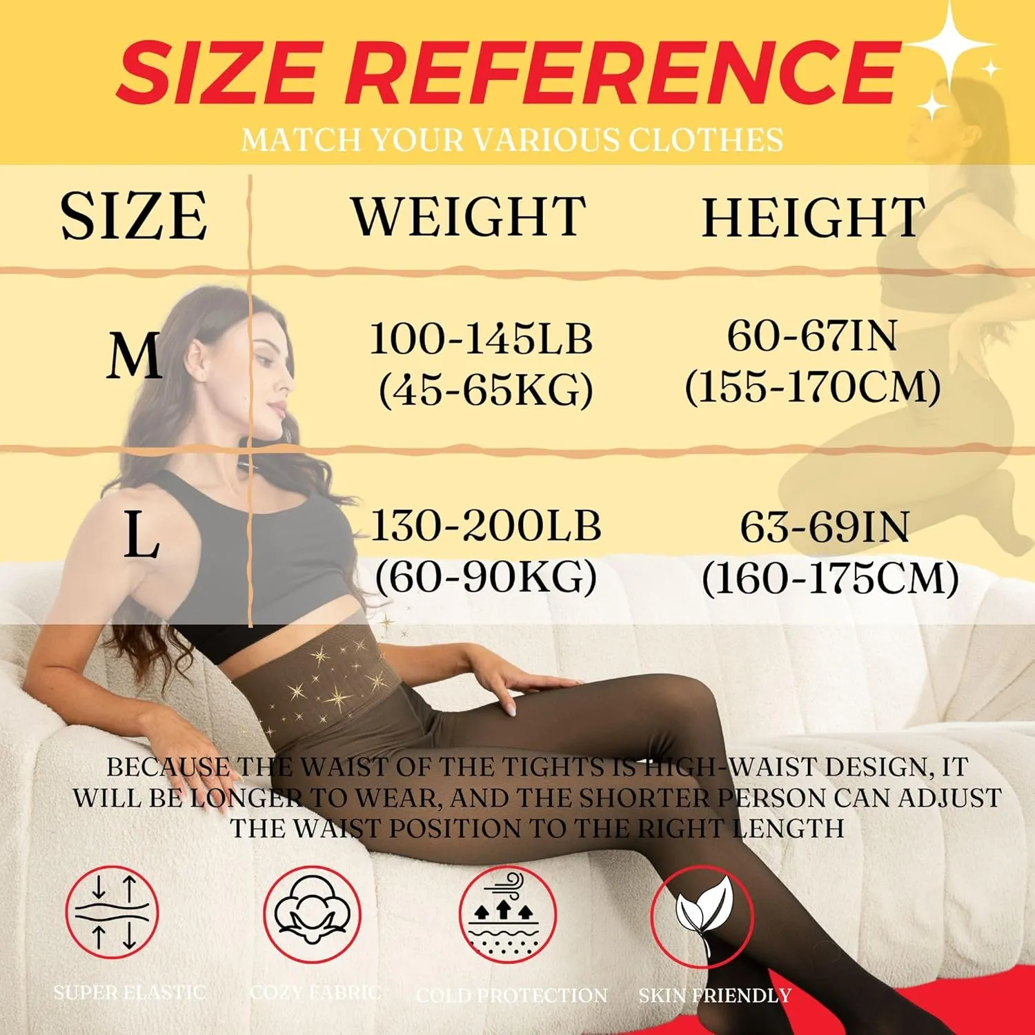 Soxbang Fleece Lined Tights Fake Translucent Warm Pantyhose Thermal Opaque Tights High Waist Leggings for Winter