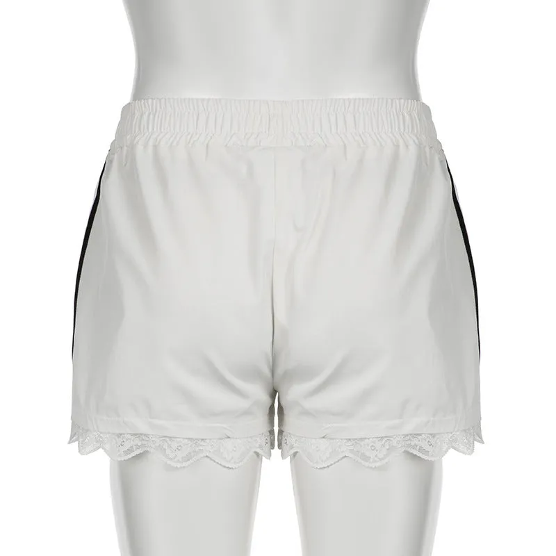 Street Lace Stitching Striped Loose Casual Shorts