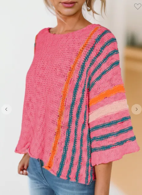 Stripe Wide Sleeve Lightweight Sweater