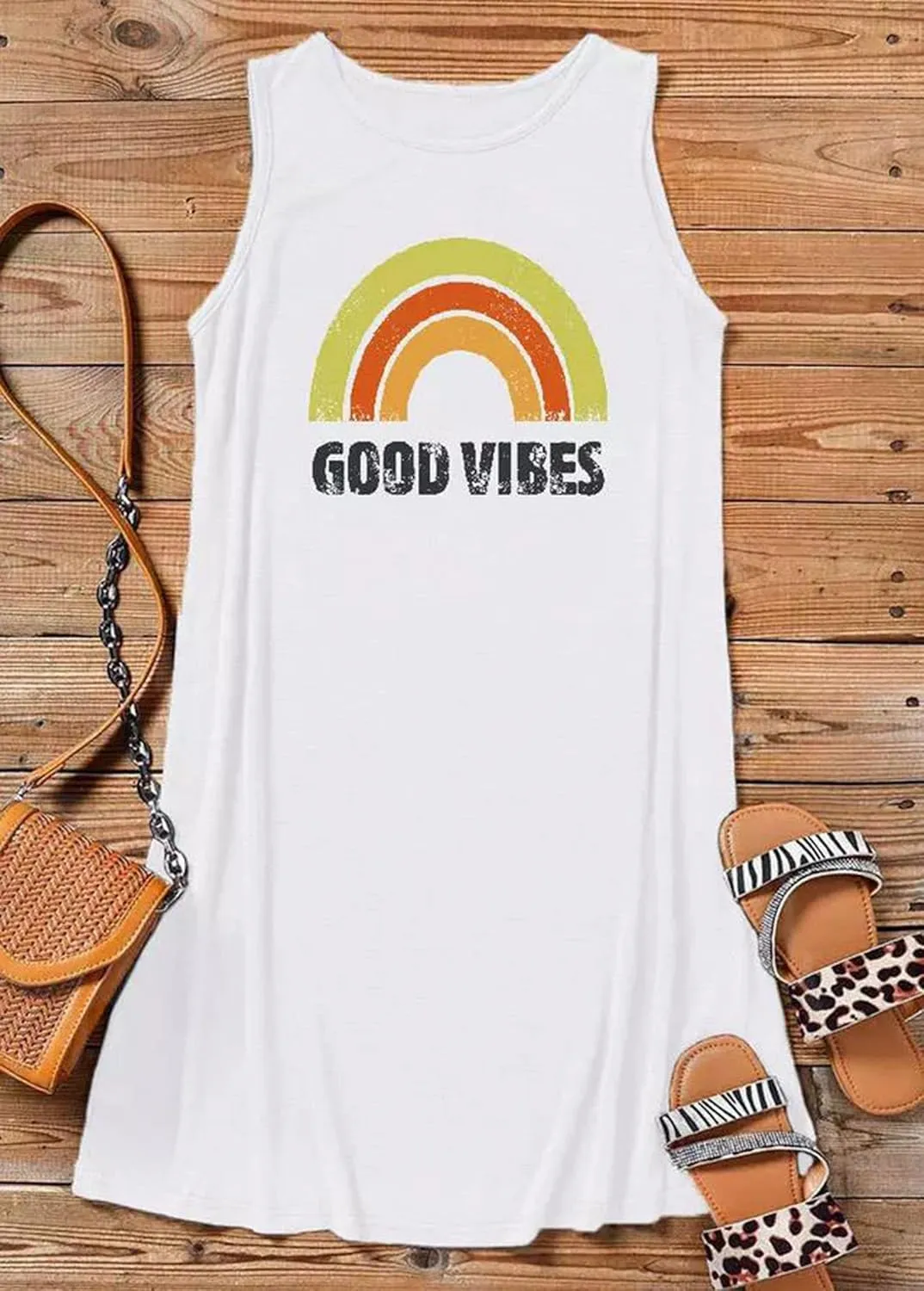 Sun Salt Sand Coconut Tree Tank Mini Dress for Women Casual Loose Sleeveless Beach Praty Shirts Summer Vacation Short Dress