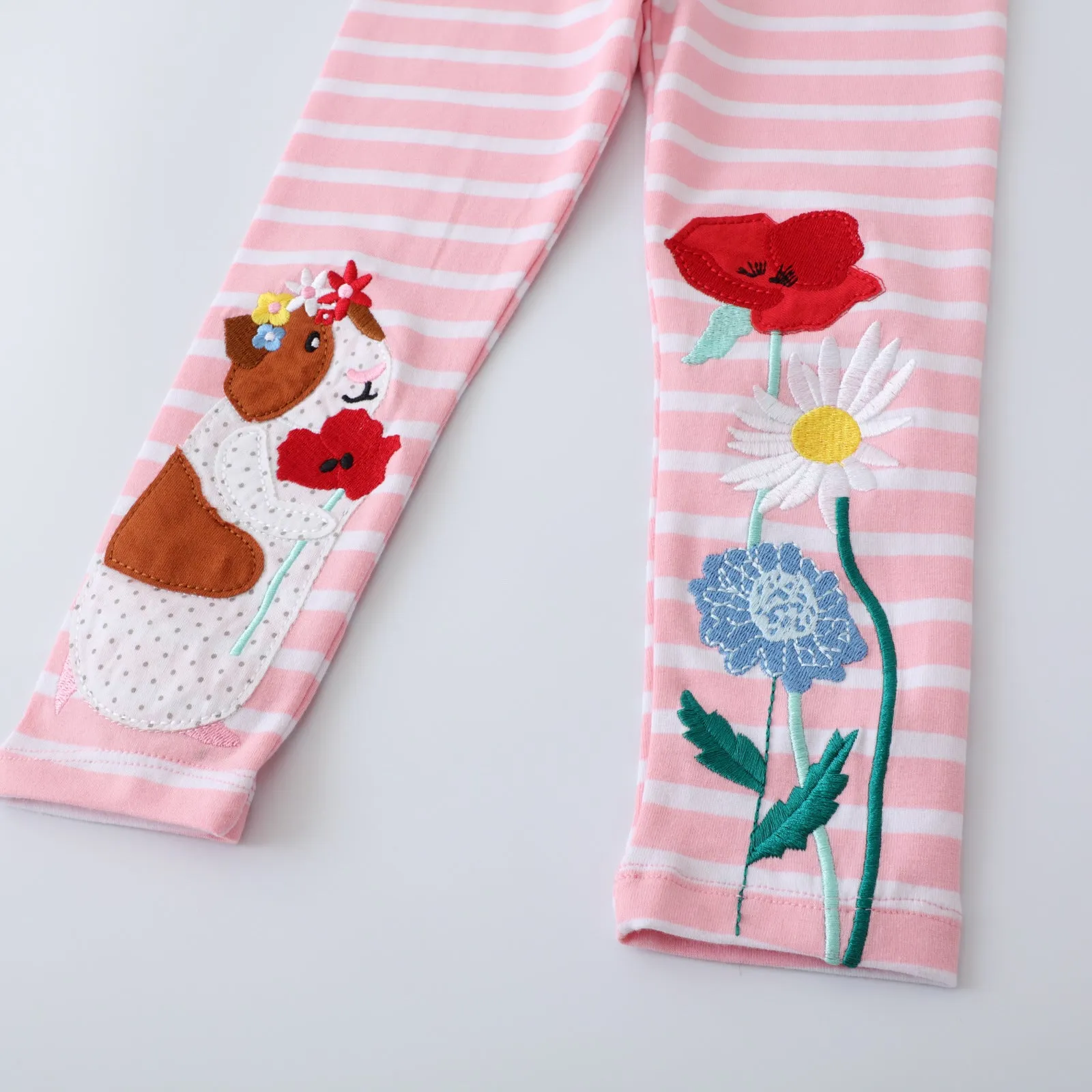 Toddle/Kid Girl's Flowers and Hamster Embroidery Stripes Leggings