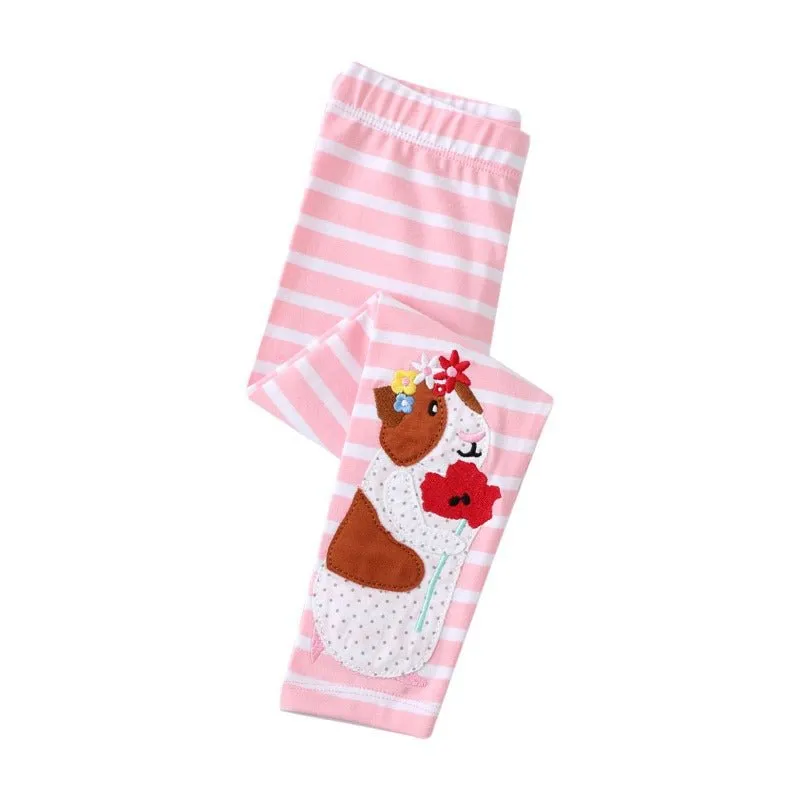 Toddle/Kid Girl's Flowers and Hamster Embroidery Stripes Leggings