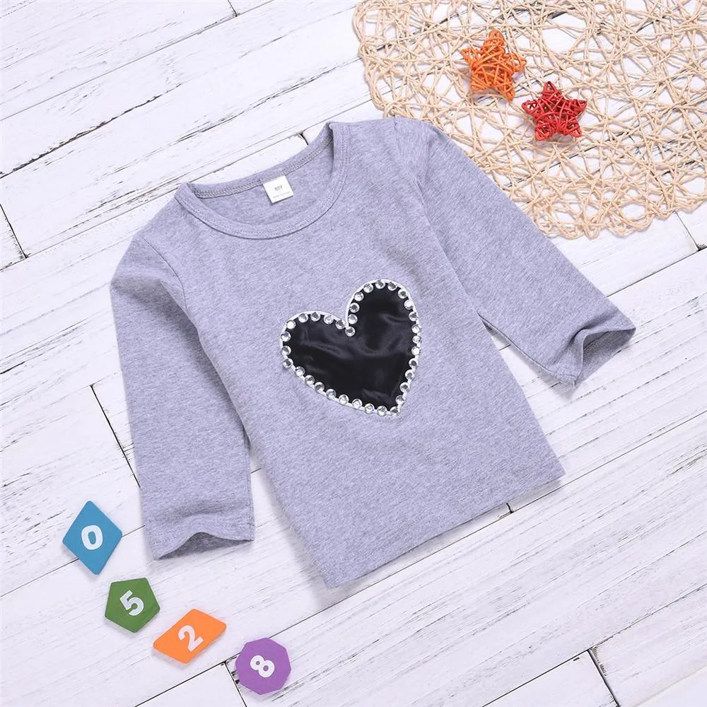 Toddler Girls Heart Beading Long Sleeve Tops Girl T Shirts Wholesale