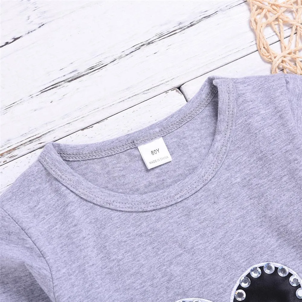 Toddler Girls Heart Beading Long Sleeve Tops Girl T Shirts Wholesale