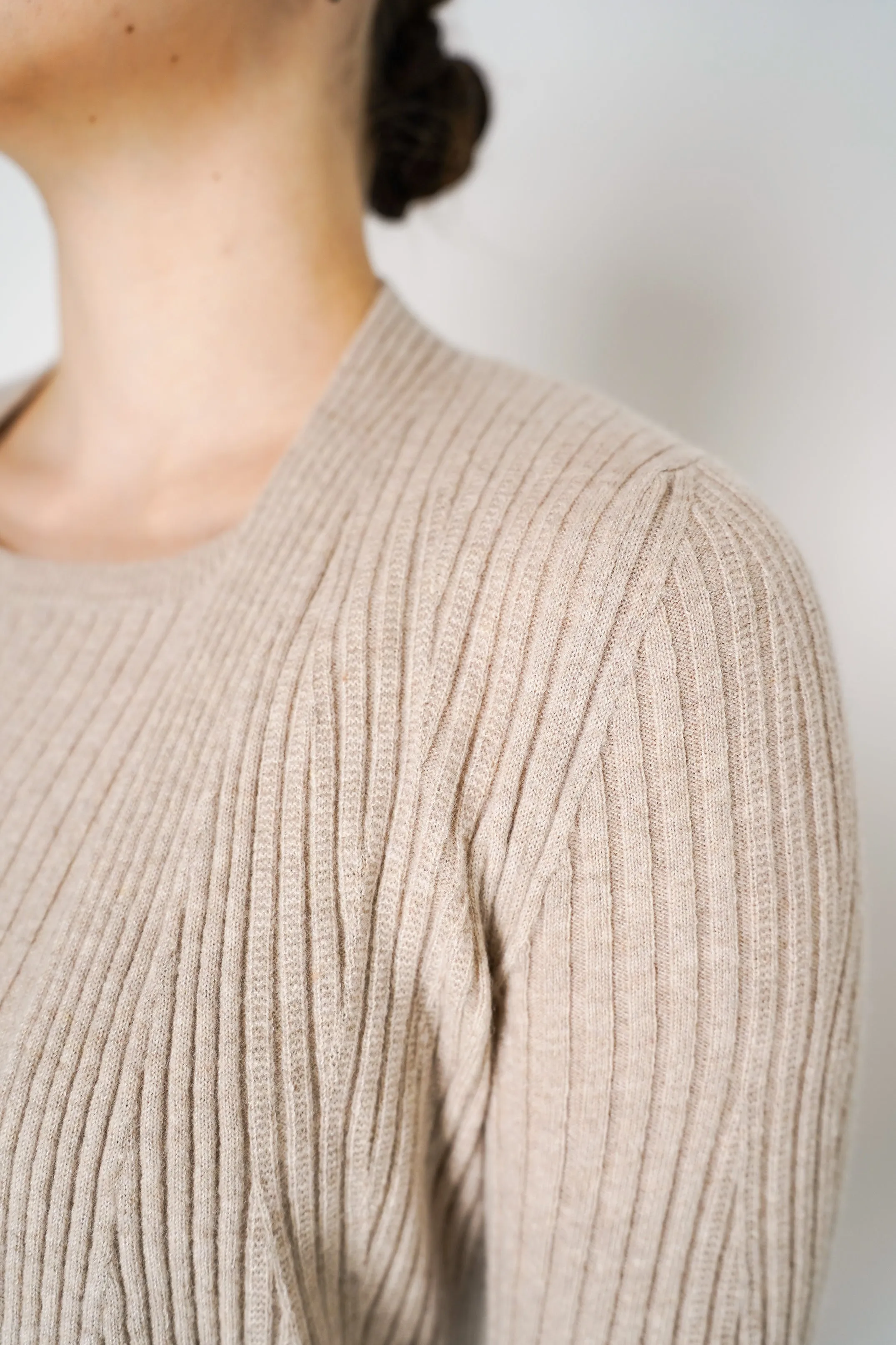 Tonet Cashmere Blend Knitted Rib Cardigan with Tie Belt in Beige