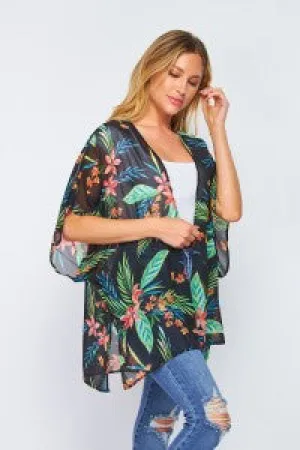 Tropical Floral Print Sheer Kimono