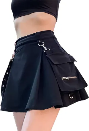 TSMNZMU Womens Punk Cargo Skirts Gothic Grunge Mini Skirts Emo Alt Skirt Mall Goth Harajuku Skirt with Pockets