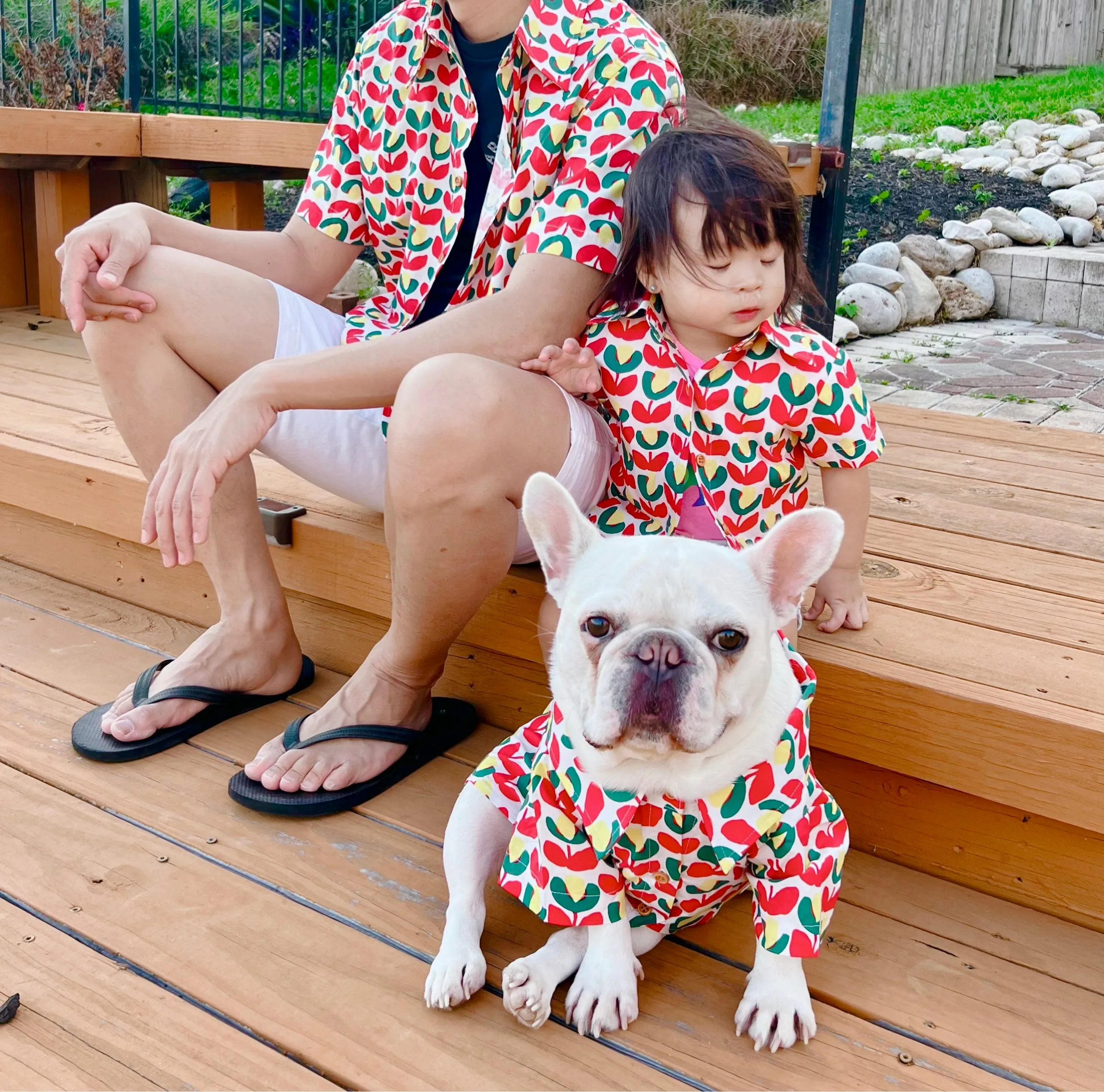 Tulips Print Pet and Owner Matching Button Shirt / Bandana