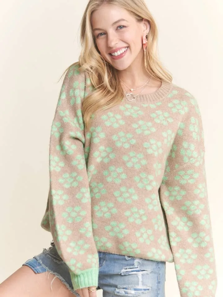 Two Color Dot Flower Sweater