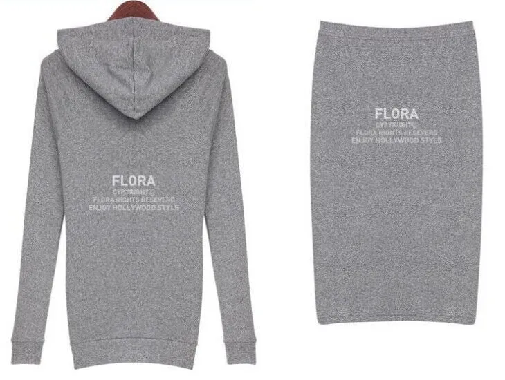 Two Pieces Sports Hoodie Knee-length Skirt Activewear Set