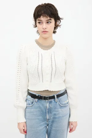 White Knit Cropped Heart Cardigan