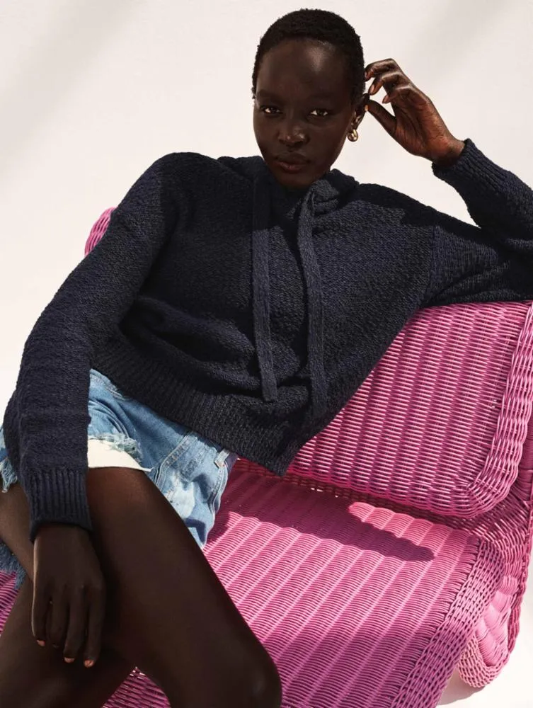 White   Warren - Cotton Slub Beachy Hoodie in Navy