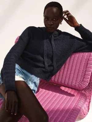 White   Warren - Cotton Slub Beachy Hoodie in Navy