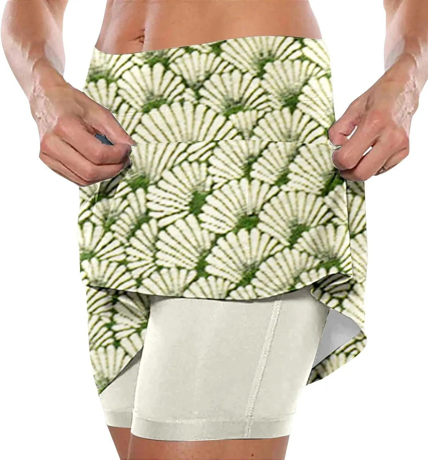 Women High-Rise 2 in 1 Skorts Floral Printing Workout Athletic Skirt Shorts Stretchy Bodybuilding Sport Tennis Shorts